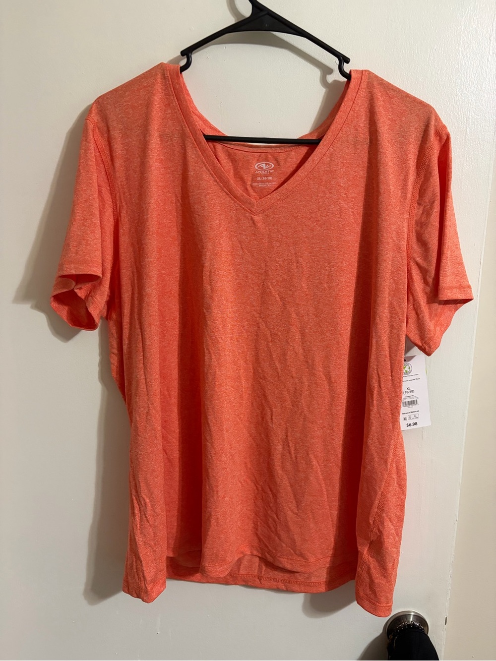 Athletic Works Women's Short Sleeve V-Neck Tee in Coral Orange